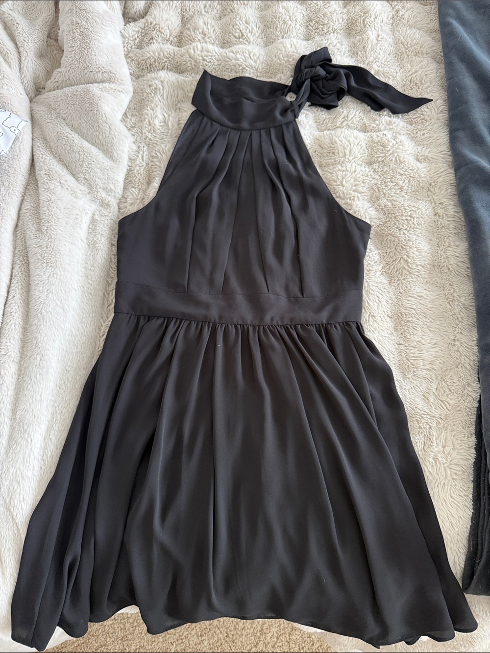 Express Black Halter Midi Dress with Tie Neck